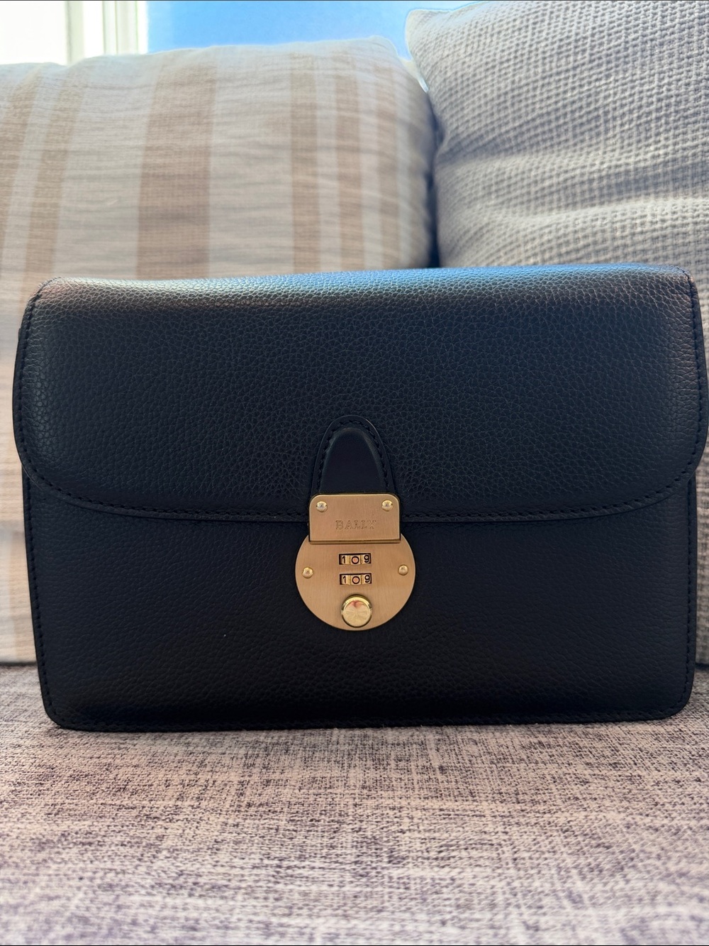 Bally Black Leather Crossbody with Gold-Tone Lock